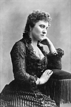 Princess Louise sitting in black and white pose portrait from 1881. Alberta was named after princess louise.
