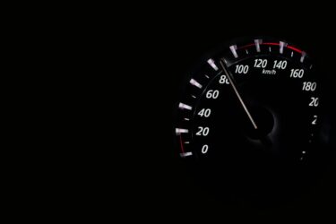 Speedometer. In Alberta, the cost of a speeding fine increases as the speed increases.