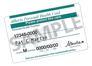 Alberta Health Care Card sample with 9 digits.