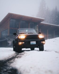 Toyota in the snow. Studded tires are legal in Alberta Canada.