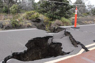 Earthquake road damage. There are earthquakes in Alberta, Canada.