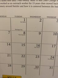 General calendar showing heritage day. There are 9 stat holidays in Alberta.