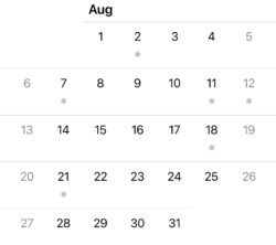 august calendar showing alberta heritage day in august, not a stat holiday.