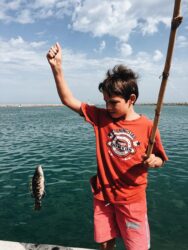 boy catching fish with fishing rod. We talk about “when is fishing season in alberta?” and “when does ice fishing season end in alberta, canada?”