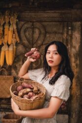 girl holding a basket of yams. Can you grow yams in alberta, canada? The climate is not conducive to growing yams.